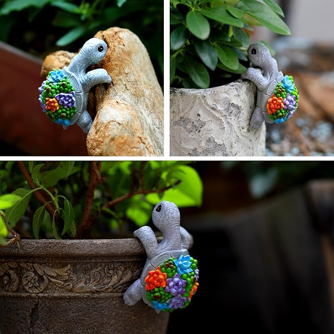 Mini Turtle Statue Miniature Tortoise Figurine Plant Pot Hanger, Realistic Resin Climbing Turtle Ornament Garden Decor for Bonsai Succulents Aquariums, Creative Gift for Plant Parents
