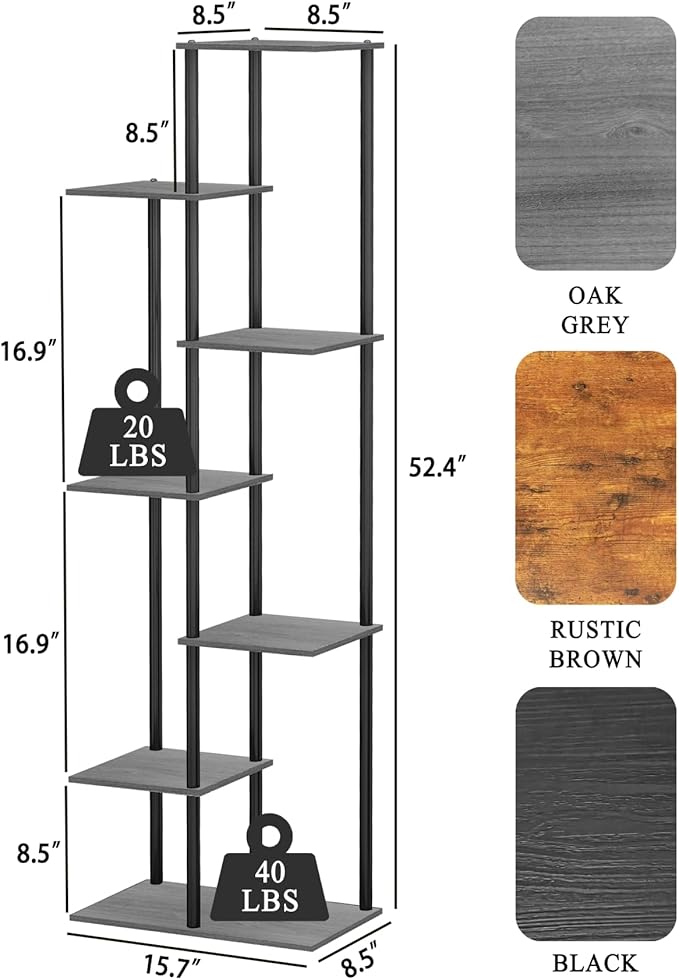 Plant Stand Indoor 7 Tier 8 Potted Metal Wood Plant Shelf, Multiple Flower Pots Corner Tall Plant Holder Stands for Living Room Balcony Bedroom, Oak Grey