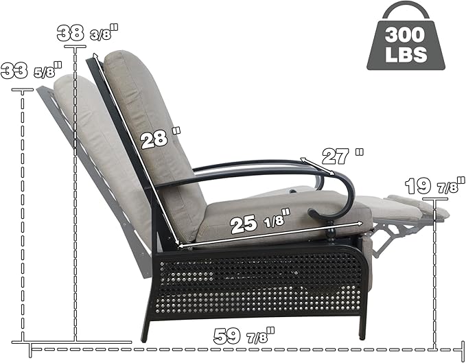 Kozyard Adjustable Outdoor Reclining Lounge Chair, Cushioned Patio Chaise Lounge with Extendable Metal Frame for Sunbathing, Reading & Relaxing – Comfortable Outdoor Recliner(Beige)