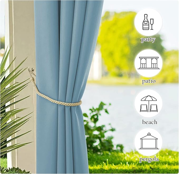 NICETOWN Outdoor Curtains for Patio Waterproof Extra Wide 2 Panels, Rustproof Grommet Indoor Outdoor Porch Curtains & Drapes for Gazebo/Cottage, W72 x L84 Inch, Teal