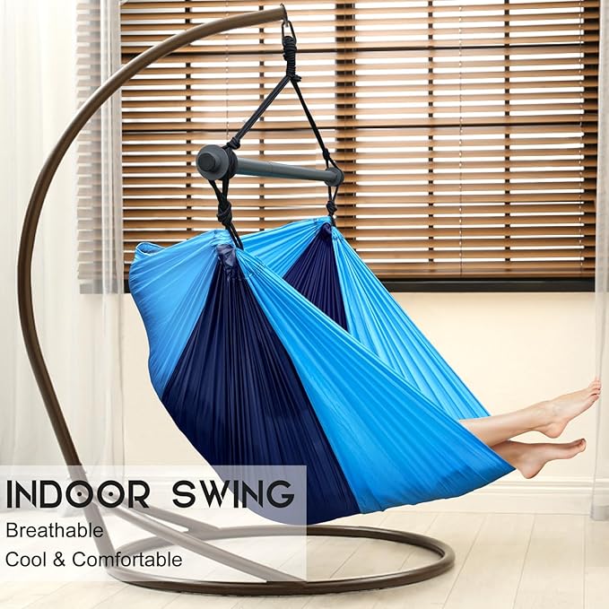 Hammock Chair, Portable Outdoor Hanging Rope Swing, Max 500 Lbs, Collapsible and Lightweight Nylon Parachute Hammocks Chair for Indoor, Backpacking, Travel, Backyard, Patio, Hiking (Navy,Blue)