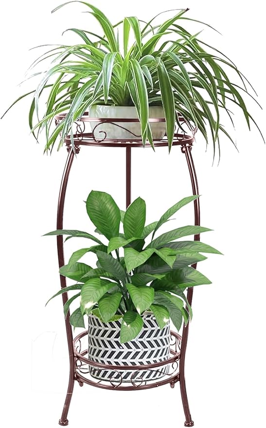 MOCORY Plant Stand Indoor Outdoor 2 Tier 27" Tall Metal Potted Holder Rack Flower Pot Stand Heavy Duty Plant Shelf Rustproof Iron Multiple Plant Round Supports Rack for Planter Corner Garden Balcony