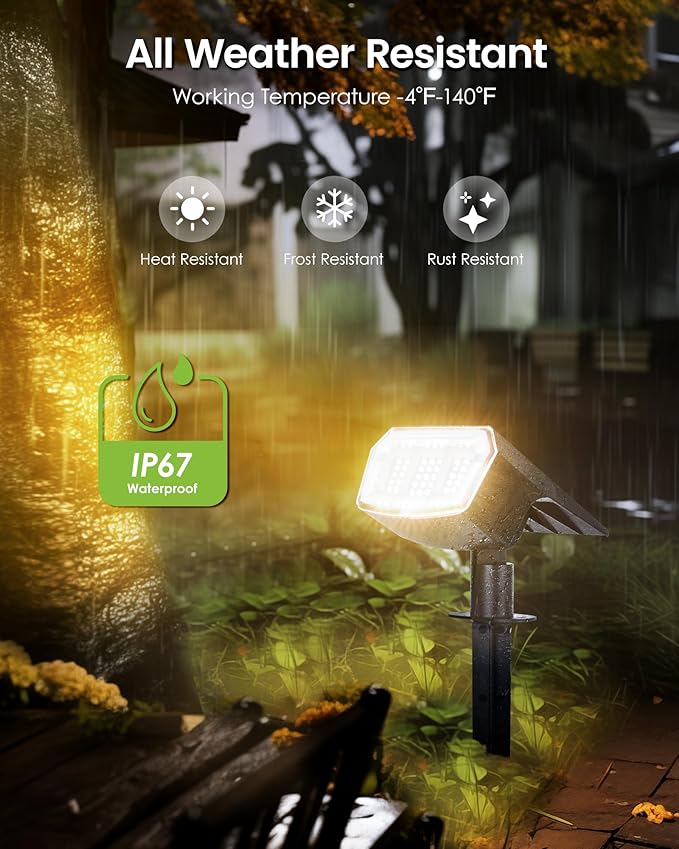 Solar Spot Lights Outdoor IP67 Waterproof 6 Pack, 63 LED 3 Modes Solar Landscape Spotlights for Yard Garden Pathway Wall House Garage (Warm White)