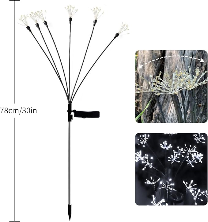JJGoo Solar Garden Lights, New Upgraded 2 Pack Solar Swaying Starburst Light, Waterproof Fireworks Outdoor Lights, Yard Patio Pathway Decoration, White