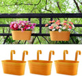 3 Pack Metal Railing Planters, 10.5" Oval Hanging Flower Pots with Detachable Hooks & Drainage Holes, Fits Rails up to 2.36", Galvanized Iron Fence Bucket for Balcony Garden Patio - Orange