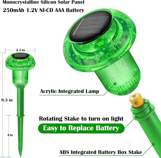 St Patricks Day Decorations Solar Lights Outdoor Pathway Waterproof 8 Pack Green LED Green Stake Acrylic Mushroom Decorative Garden Lights for Yard Landscape Patio Outside Decor