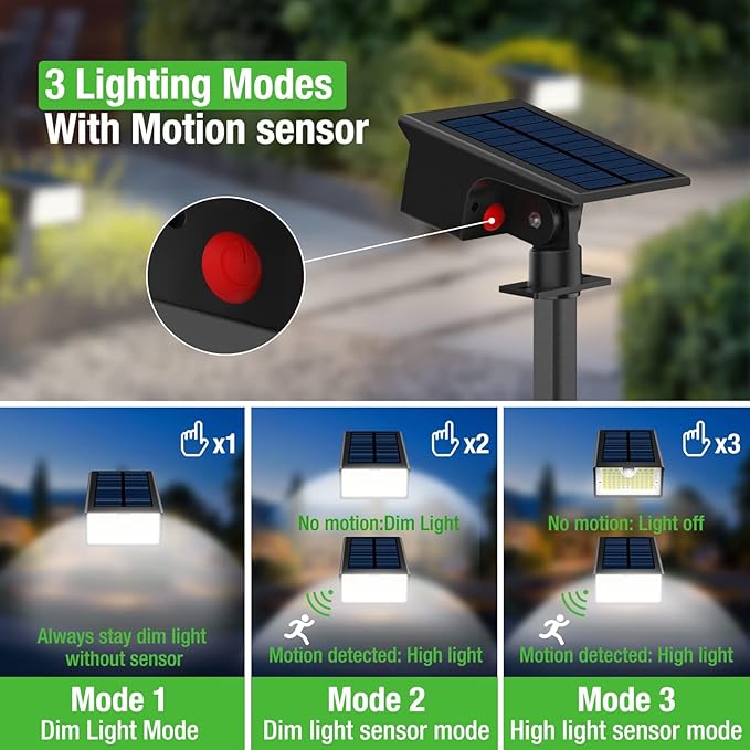 nipify 8 Pack Solar Spot Lights Outdoor - 62 LED Motion Sensor Outdoor Spotlights Waterproof with 3 Modes, Auto On/Off Solar Powered Landscape Lighting for Outside Yard Garden Tree Driveway,Cool White