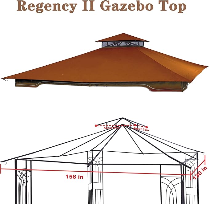 SCOCANOPY Replacement Gazebo Canopy for 10 x 12 Regency II Patio Gazebo Model L-GZ798PST,A101004104,A101004105,(Rust Red)