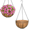 ZeeDix 3 Pack 10 Inch Metal Round Hanging Planter Basket with Coconut Liners Replacement, Hanging planters Baskets with Natural Coco Liner for Outdoor Indoor Planters Flowers Vegetables