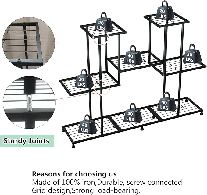 Twhep Metal Plant Stand, 5 Tiers Multifunctional Plant Stands for Indoor Plants, Decorative Black Steel Plant Shelf for Indoor Patio Garden Balcony and Yard (4 tiers 12 pots)