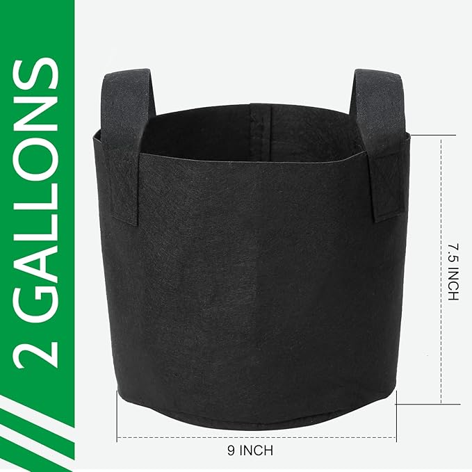 JERIA 12-Pack 2 Gallon Grow Bags, 300G Thickened Nonwoven Garden Pots,Heavy Duty Fabric Pots with Reinforced Handles