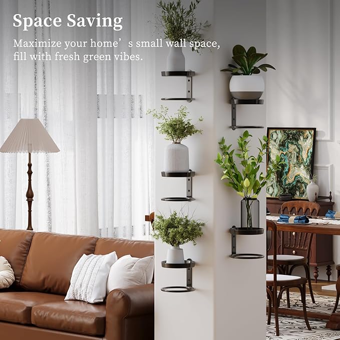 Metal Wall Planters Mid Century Modern Floating Shelves for Indoor Hanging Plants, Space-Saving Vertical Garden for Home & Office 3 Pack Black