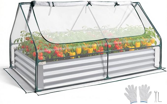 VEVOR 6x3x1FT Metal Raised Garden Bed with Greenhouse Cover, Outdoor Galvanized Planter Raised Beds for Gardening for Vegetables Flowers and Fruit