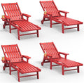 Patio Chaise Lounge Chair Set of 4, Oversized Lounge Chair Outdoor with 5 Positions, HDPE, Patio Lounge Chair with Wheels & Cup Holder for Pool, Deck, Poolside,Red