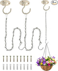 NACETURE Ceiling Hooks for Hanging Plants 3 Pack - Plant Hanger Indoor Hanging Hooks Metal Plant Bracket Iron Lanterns Hangers for Wind Chimes (White 3 Pack + Chain)