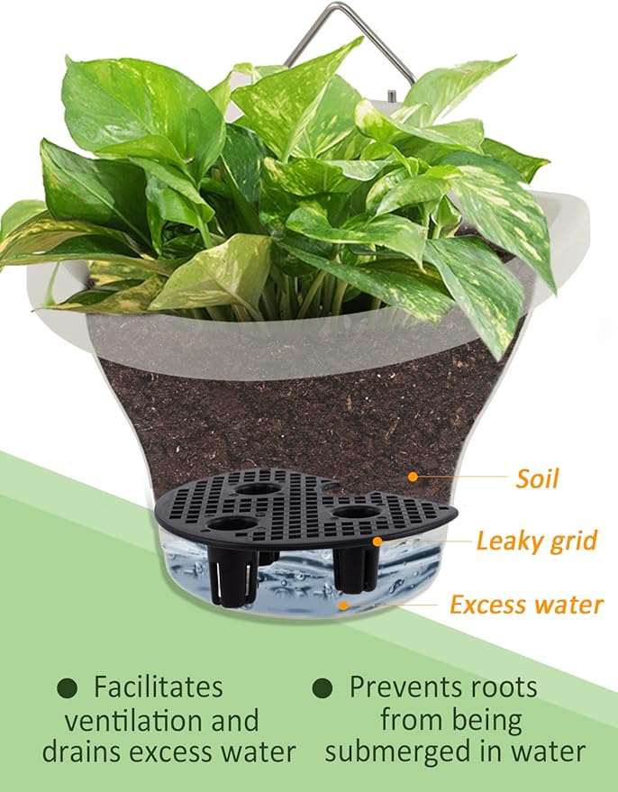 MADHOLLY 6Pcs Vertical Hanging Planters for Outdoor Plants - Wall Plant Holder for Indoor Decorations Garden Fence, Plastic Flower Pots with Drainage Grid and Hooks (Gray)