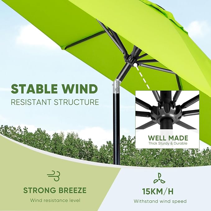 Tempera Patio Market Outdoor Table Umbrella with Auto Tilt and Crank, Large Sun Umbrella with Sturdy Pole & Fade Resistant Canopy, Easy to Set