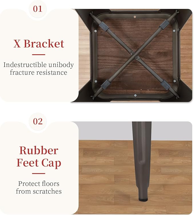 FDW Metal Bar Stools Set of 4 Counter Height Bar Stools 24 Inches Industrial Bar Chairs Patio Stool Stackable Backless Stool Indoor Outdoor Metal Kitchen Stools Bar Chairs (Bronze with Wood, 24")