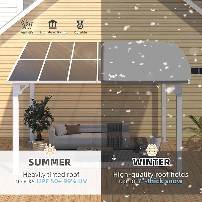 AECOJOY 12' x 8' Outdoor Gazebo Pergola for Patio, Large White Hardtop Lean to 8x12 Gazebo Shelter Pergolas and Gazebos Clearance with Patio Roof, Wall-Mounted Heavy Duty Awnings for Backyard