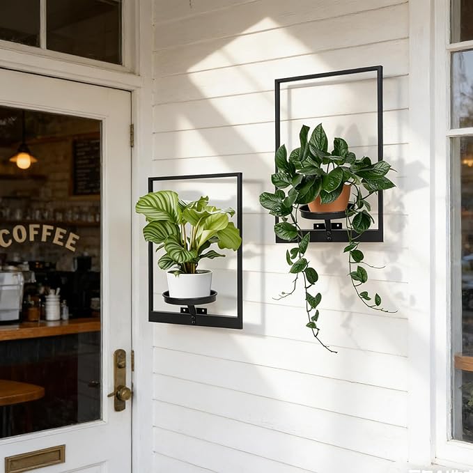 Wall Planters for Indoor Plants, Window Plant Shelves Set of 3, Wall Plant Stand to Hold Large Pots - Premium Metal Hanging Plant Holder for Indoor Outdoor Decor