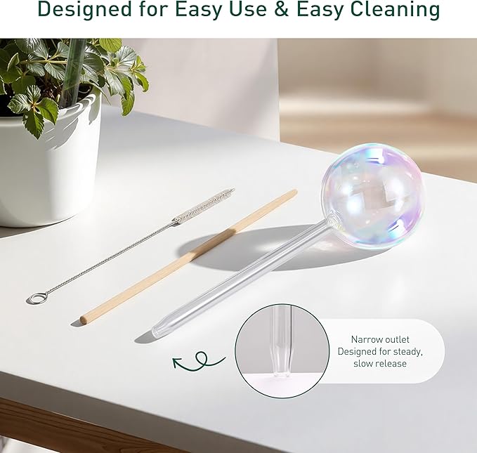 Extra-Thick Clear Glass Plant Watering Globes, Rainbow Gradient Self Watering Globes, Automatic Plant Waterer, Self Watering Planter Insert Spikes Devices for Everyday or Vacation Use, 2-Pack