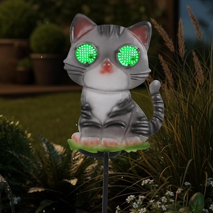 Cat Solar Garden Stakes 39.3inch with Decorative Green Moving LED Eyes, Cat Solar Lights Outdoor Garden Metal Yard Art for Outdoor Decor Lawn Ornament