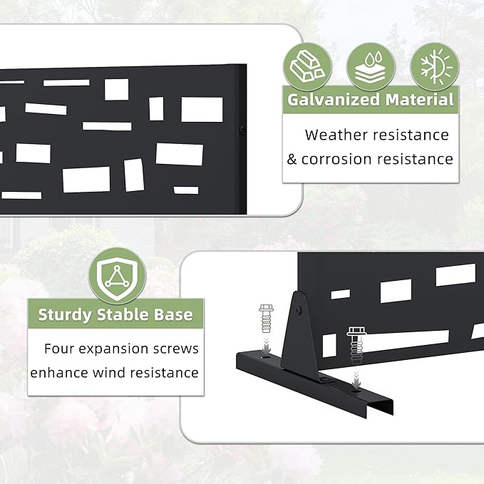 Casaphoria Metal Privacy Screen Outdoor, 72" H x 47" W Freestanding Decorative Privacy Screen for Patio Deck Balcony Garden with Stable Base, Black-Gerald