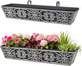 2 Pack 30 Inch Window Boxes Planter for Outdoor Plants Deck Railing Planters Box with Adjustable Brackets for Porch Fence Balcony Hanging Flower Baskets with Non-Woven Fabric Liner for Garden Décor