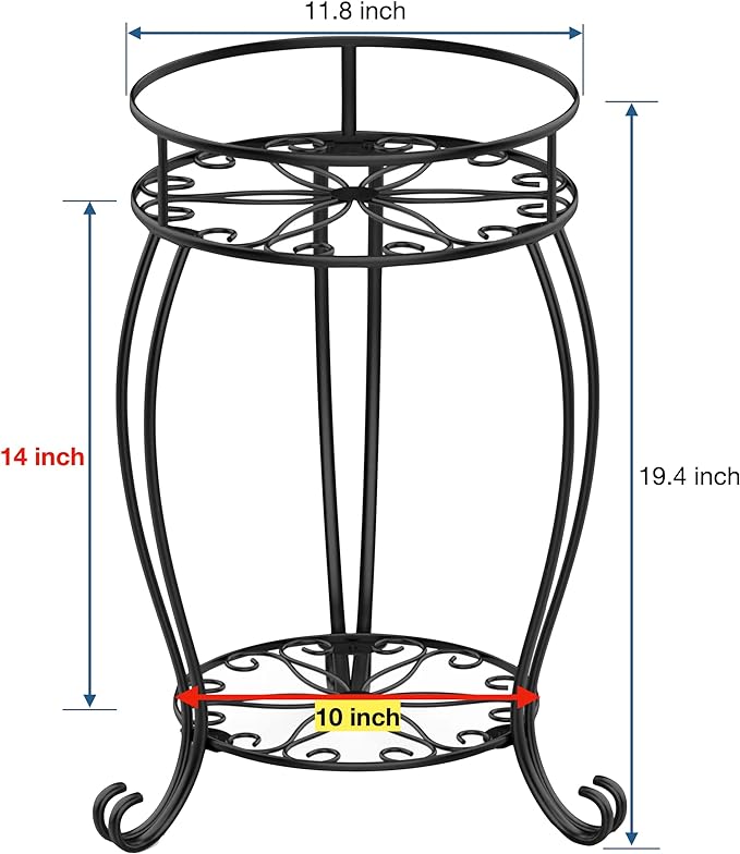 FaithLand 2 Pack Plant Stands, Heavy Duty Metal Planter Holder Indoor Outdoor, 2 Tier Round Potted Supports Rack, Corner Display Shelf Black