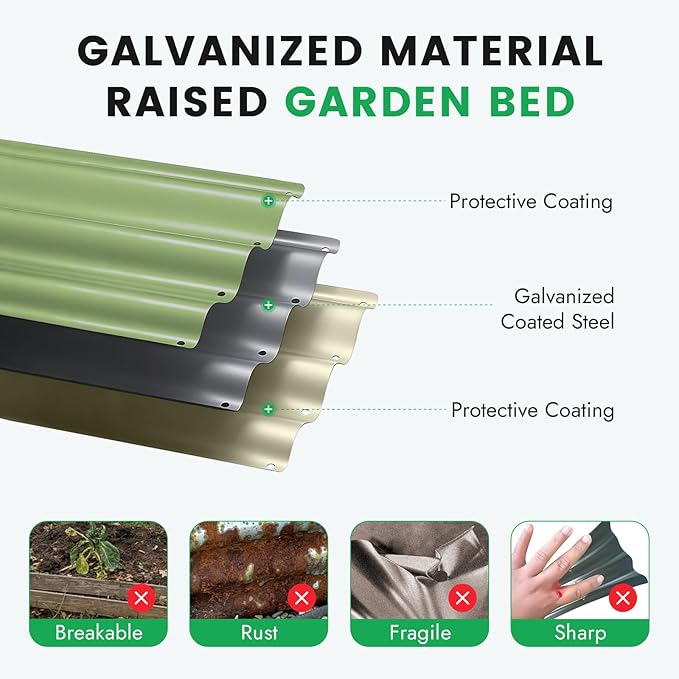 INNO STAG 3 Pcs Round Galvanized Raised Garden Bed — 2×2×1ft Planter Box Outdoor Raised Beds Kit for Gardening Vegetables, Fruits, Herbs, and Flowers, Olive Green