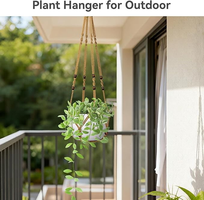USLAI Macrame Plant Hanger Indoor Outdoor, Fits 4 to 15 Inch Pots, Strong Hanging Planter Holder, Boho Home Decor, 35 Inch, Brown, Set of 2 (POTS NOT Included)