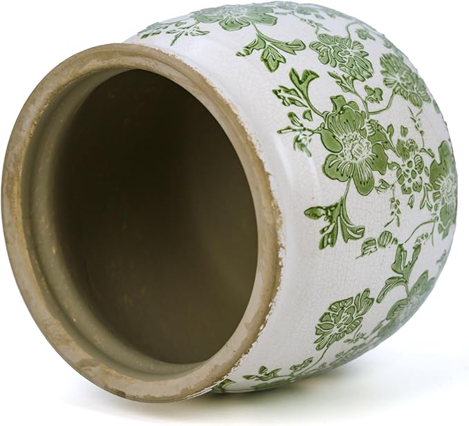 Flower Pot,Vintage Ceramic Pot for Planter with Drainage Holes, 6.29 inch Ice Crack Glazed Indoor Planters Pot for Indoor,Tucan Home Decor,Gardening Gifts,Green (Modern)