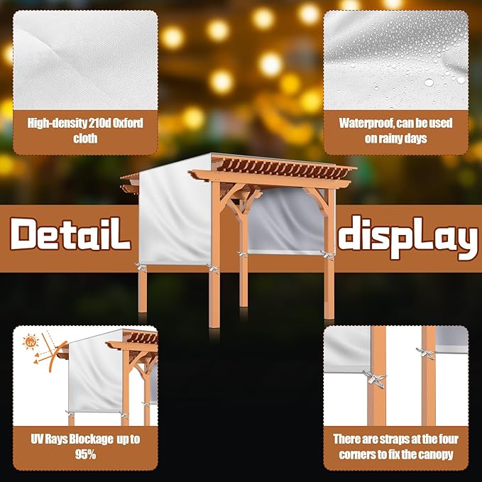 Universal Pergola Replacement Canopy Outdoor Canopy Shade Cover Waterproof Shade Top Cover for Outdoor Patio Porch Backyard(16 x 10 ft,Beige)