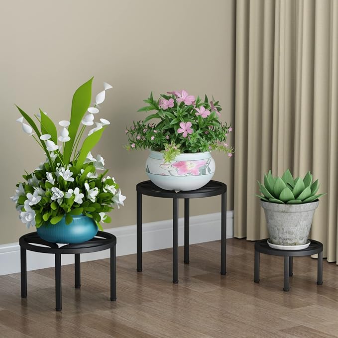 Zhongma Set of 3 Fully Assembled Metal Plant Stand for Heavy Potted Plant for Home Indoor and Outdoor, 220 LBS Capacity & Heavy Duty Construction, Sturdy Plant Riser without Installation Required