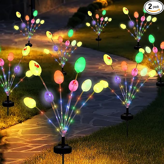 2 Packs Solar Easter Decorations Outdoor Stake Lights, 16 LEDs Colorful Swaying Egg Lights for Easter Decor, Waterproof Easter Solar Lights Decor for Garden, Lawn, Pathway, Yard, Porch & Patio
