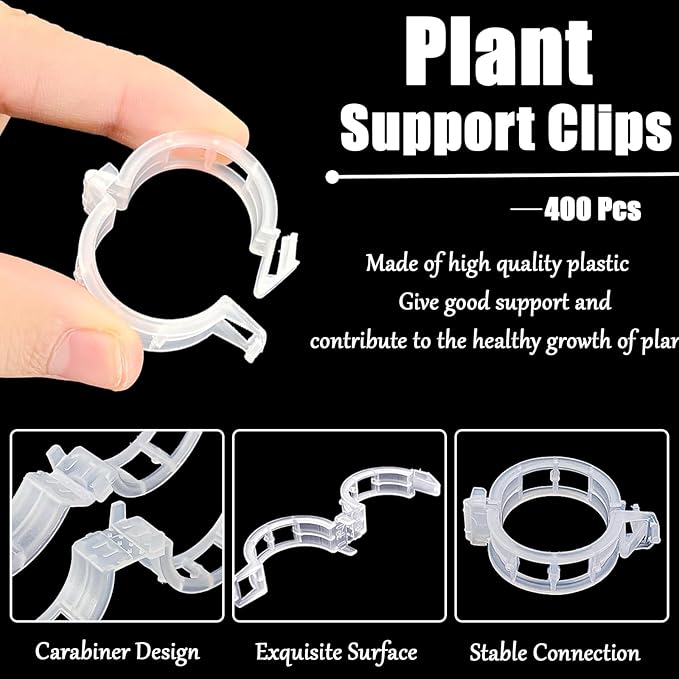 Anyumocz 400Pcs Plant Support Garden Clips,Plastic Grape Tomato Support Clip,Vegetable Vine Clips for Climbing Plants,Outdoor,Indoor(White)
