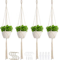 Macrame Plant Hangers Indoor Macrame,4 Pack Hanging Planter Holder for Window,Ceiling Crochet Handmade Boho Home Decor Set for Hanging Plants Basket Pot,Ivory