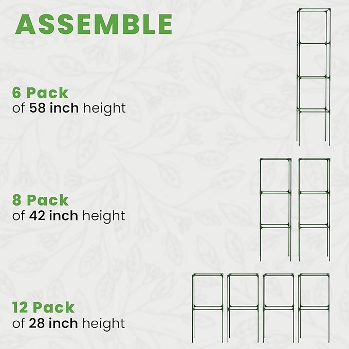 Tomato Cage Square - Large Trellis Stakes and Plant Support Structures for Vegetables and Climbing Plants - Tall Tomato Cages for Garden, Pots, Raised Garden Bed Outdoor Supplies (6 Pack - Up to 58")