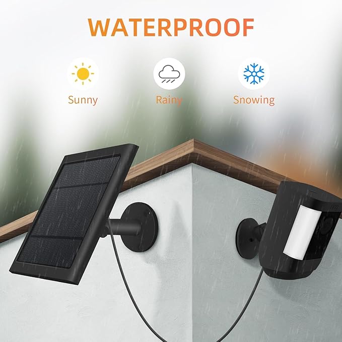 2 Pack 4W Solar Charger for Ring Spotlight & Stick Up Outdoor Cam, Black, High Efficiency, 10FT/3M Long Cable with USB-C to Ring Barrel Plug