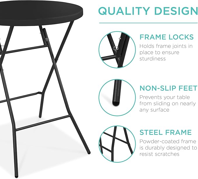 Best Choice Products 32in Bar Height Folding Table, Round Indoor Outdoor Accessory for Patio, Backyard, Dining Room, Events w/Thick Table Top, Metal Frame, Locking Legs, 330lb Weight Capacity - Black
