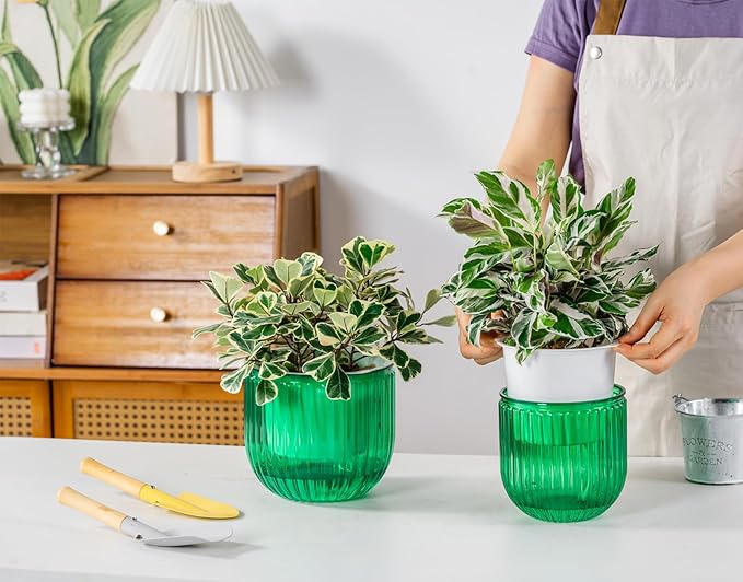 Melphoe Self Watering Pots for Indoor Plants Planter, 6.5/5.3 Inch 2 Pack Planters Self Watering Plant Pots for Flower, Houseplants, Succulent, African Violets and Cactus with Drainage