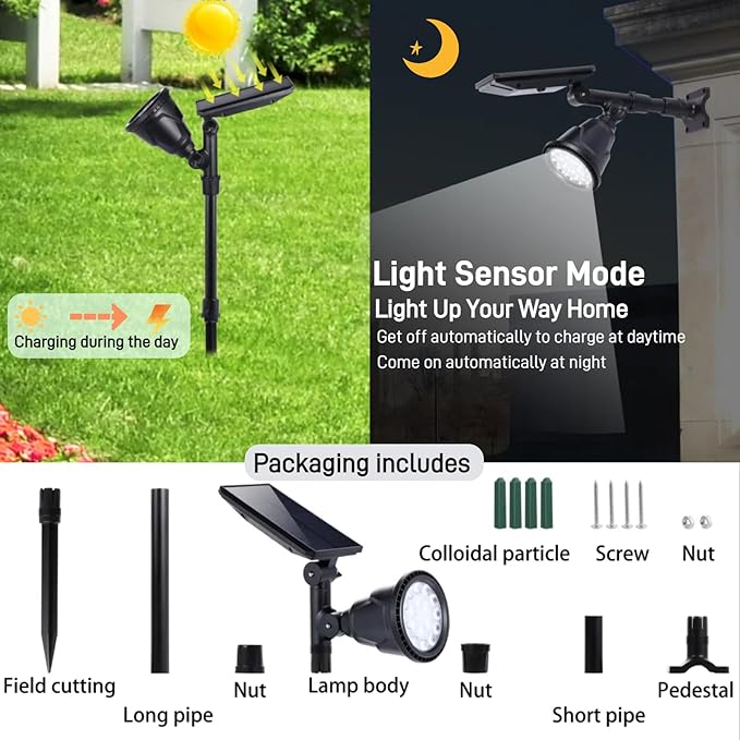 Solar Spotlights Outdoor 18 LED 300 Lumens Waterproof Adjustable Wall Light for Patio Garden Driveway (1 Pack)