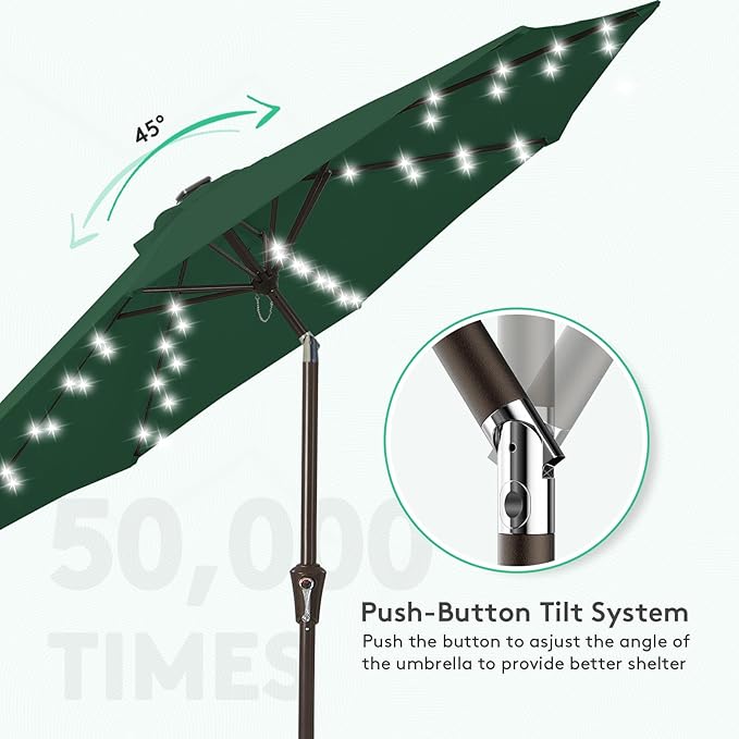 JEAREY Upgrade 9FT LED Lighted Patio Umbrella, Solar Outdoor Umbrella, Tilt Table Umbrella for Pool, Deck & Yard(Dark Green)