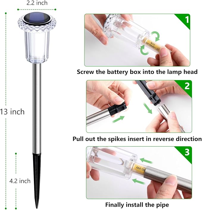 Solar Lights Outdoor 15 Pack Solar Pathway Lights LED Waterproof Stainless Steel Garden Stake for Yard, Outside, Walkway, Sidewalk, Driveway, Lawn (Warm White)