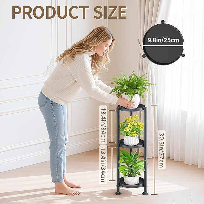 LASZOLA 3 Tier Black Corner Plant Stand Indoor for Large Tall Flower, Heavy Duty Sturdy Metal Vertical Tiered Planters Holder for Patio, Multi Level Wrought Iron Organizer Décor for Modern Farmhouse