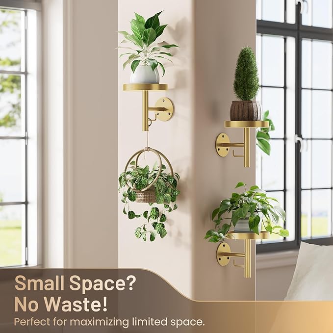 YUOROS 3 Pack Wall Plant Holder Stand Wall Planters for Indoor Plants Hanging Window Plant Hanger Decor (Gold)