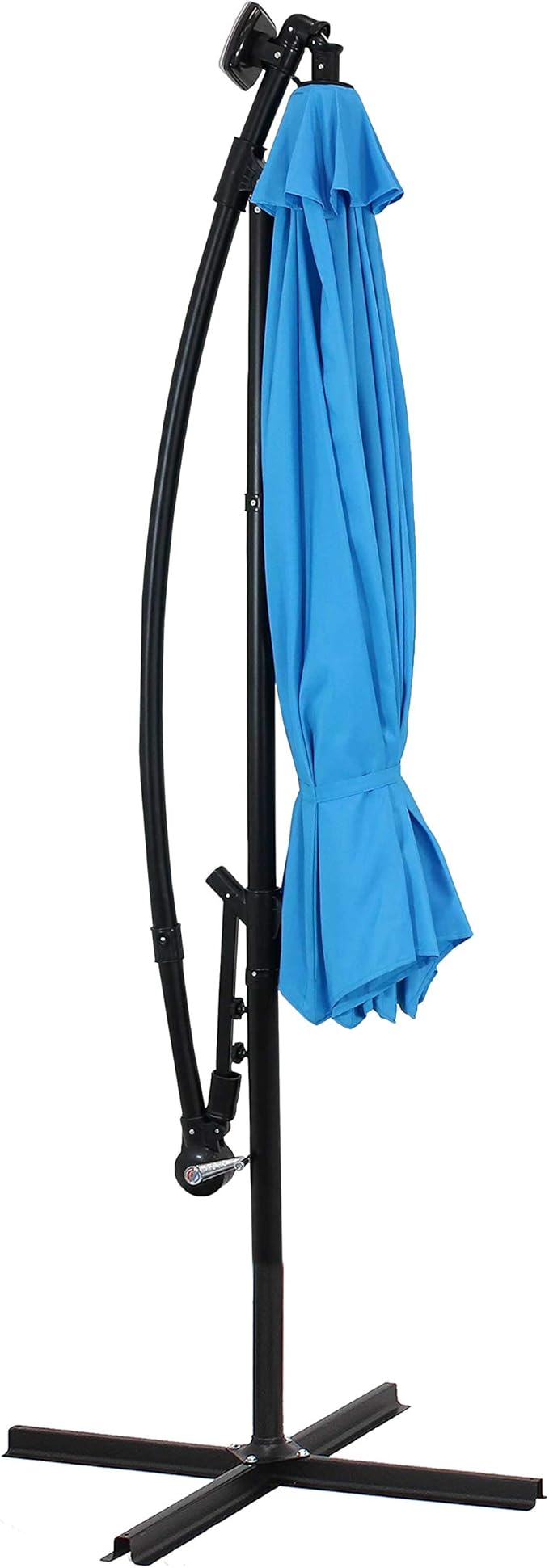 Sunnydaze 10' Solar Offset Patio Umbrella - Solar Cantilever Umbrella Outdoor with LED Lights - Polyester Shade, Air Vent, & Cross Base