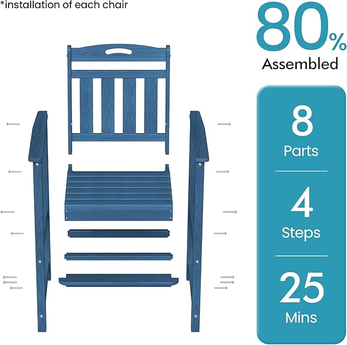 Ciokea Heavy Duty Bar Height Chair, 380lbs Outdoor Adirondack Tall Bar Chair Patio Stool with Arms & High Back, Heavy Duty All-Weather for Balcony, Poolside, Deck and Garden, Navy Blue