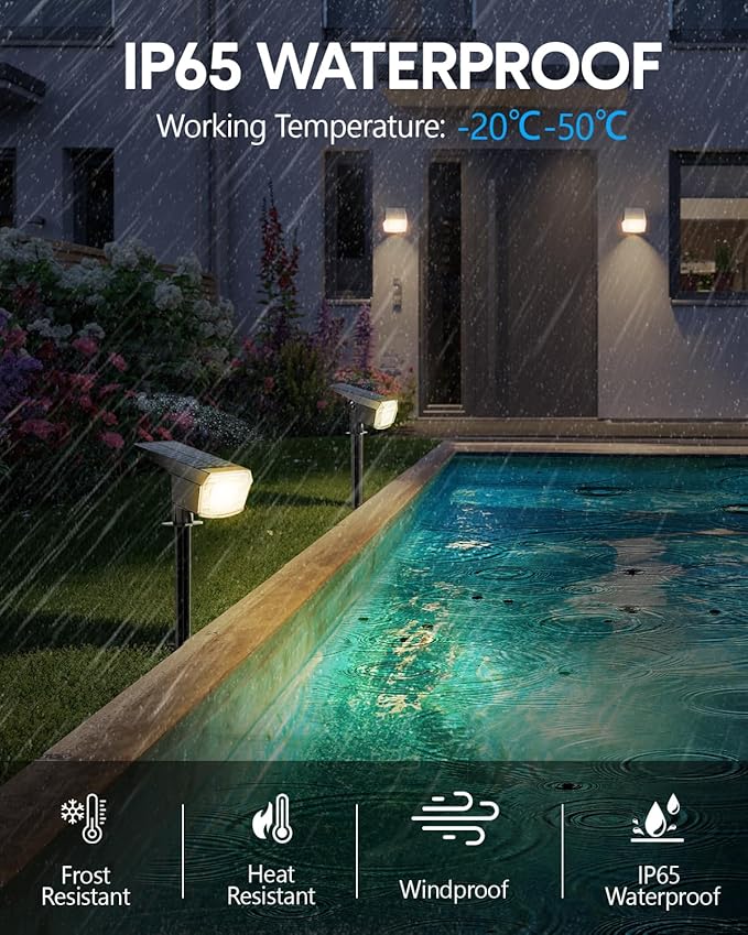 HIBOITEC Solar Spot Lights Outdoor Waterproof 59LED Landscape Lights Solar Powered Uplights Adjustable Brightness Dusk to Dawn for Outside Garden Yard Trees 8 Packs Warm White