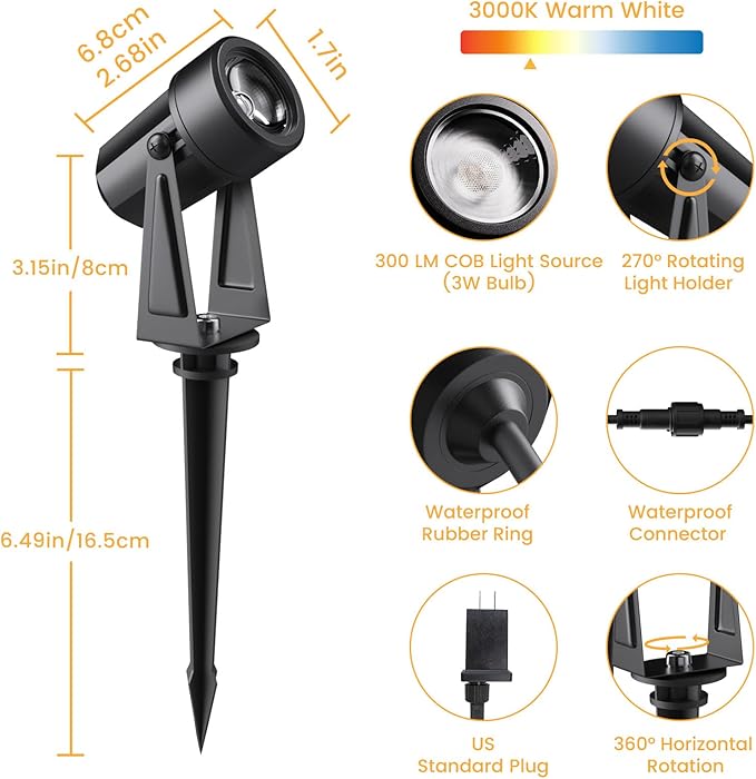 Low Voltage Landscape Lighting,8 Pack Outdoor LED Landscape Spotlights with Transformer 27V Garden Lights Pathway Lights IP65 Waterproof 3000K Warm White
